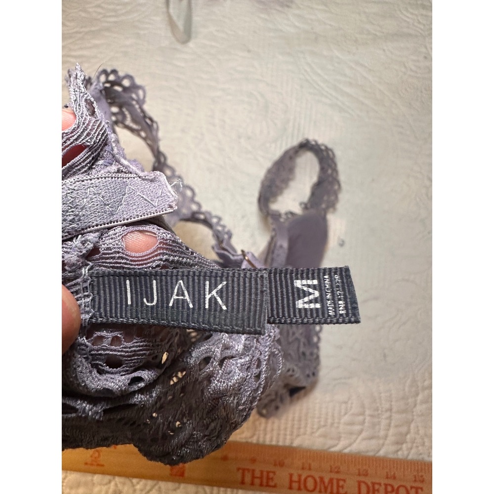 IJAK Lace Bralette Womens Medium Purple Floral Longline V-Neck Adjustable Straps - Picture 7 of 8